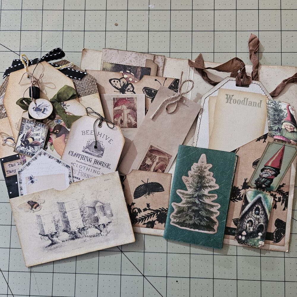 2 Handmade Junk Journals with Pockets Pullouts Bees Mushrooms Woodland Ephemera/